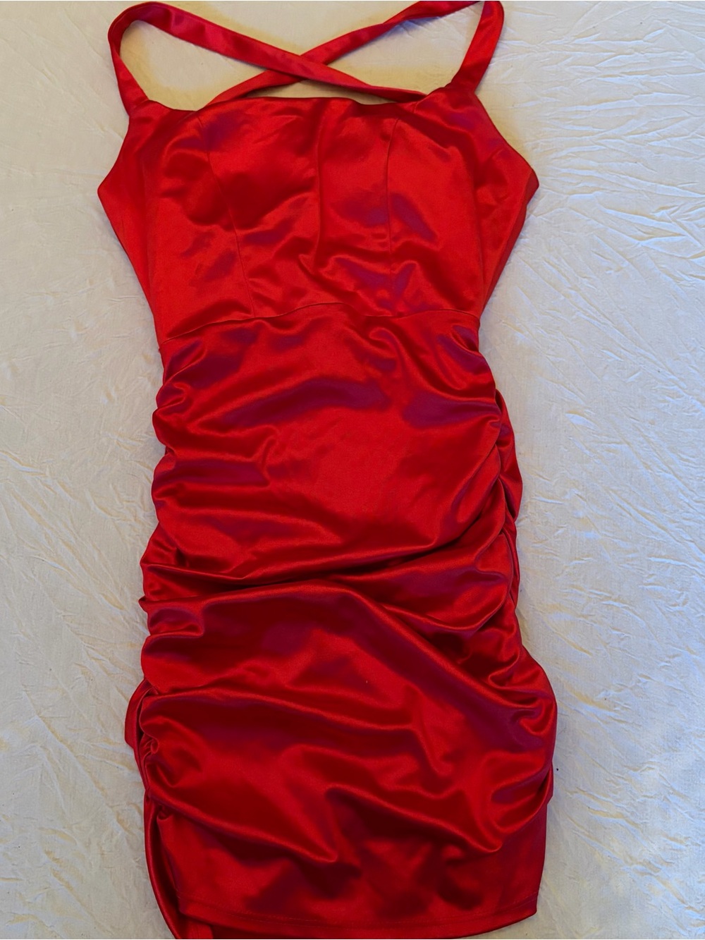 Red Satin Ruched Mini Dress with corset back